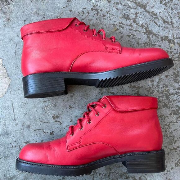 Vintage Danexx Red Leather Lace Up Ankle Boots Plaid Lined 8.5 M - Picture 8 of 8